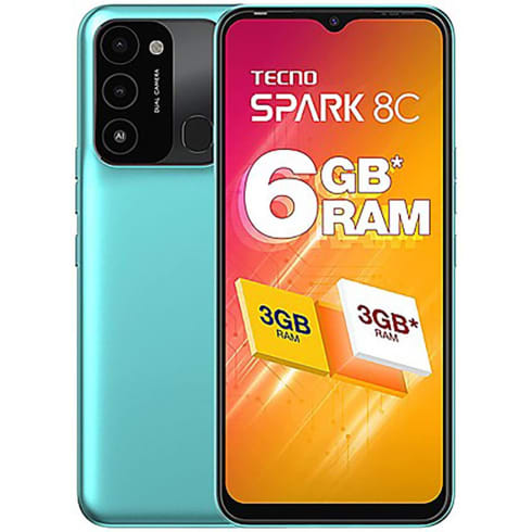 Tecno Smart Phones 4GB RAM + 64GB ROM Turquoise Cyan  Spark 8C